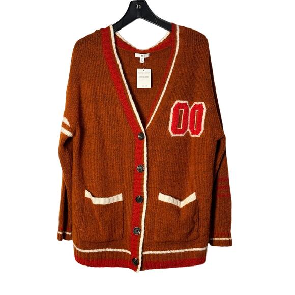 NWT BP Nordstrom Womens‎ Oversized Varsity Cardigan Rust Ivory Taylor Swift - Picture 4 of 16